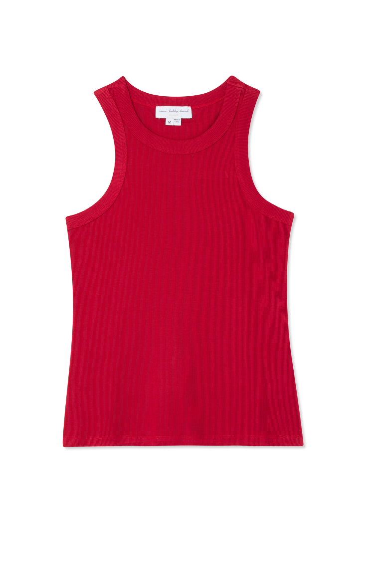 Deep Red Ribbed Tank Top for Women | Soft Stretch & Embroidered Logo
