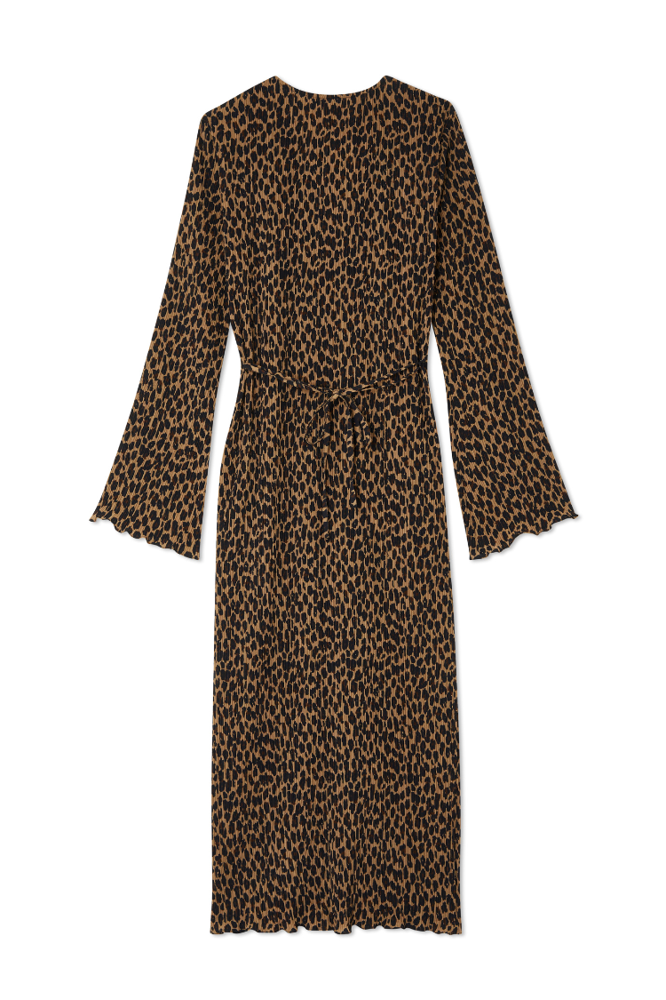Leopard Print Dress with Tie Waist Belt & Angel Sleeves | Celeste