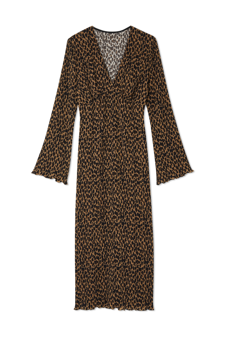 Leopard Print Dress with Tie Waist Belt & Angel Sleeves | Celeste
