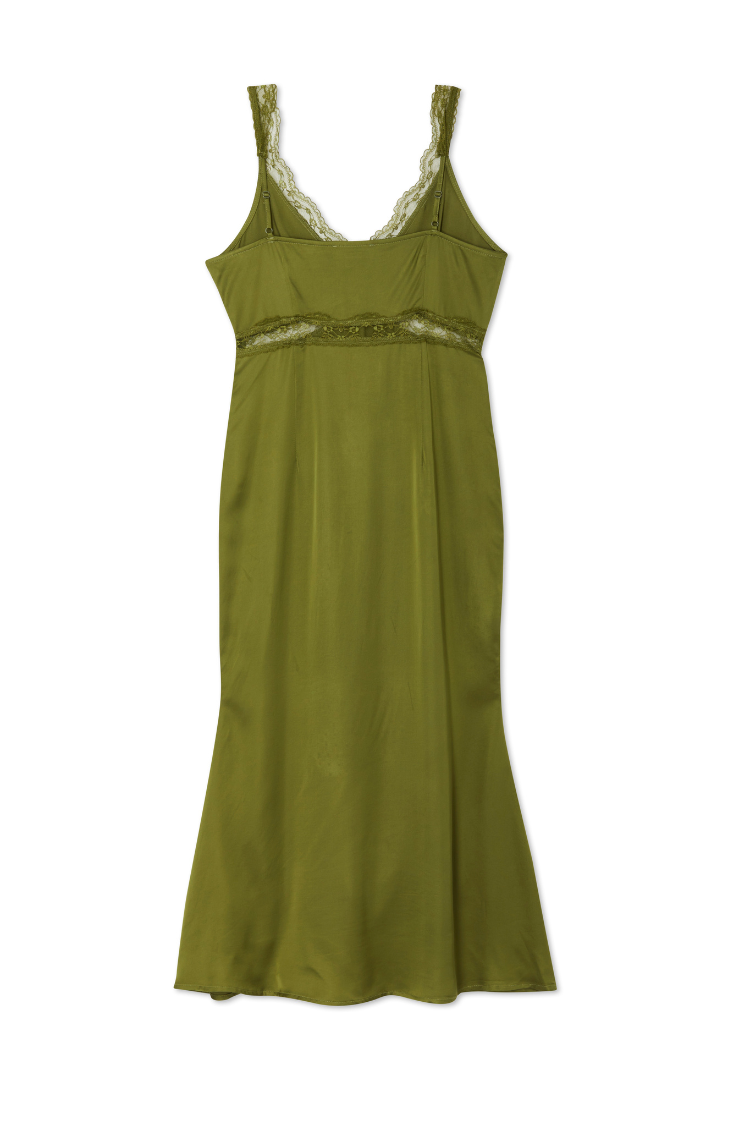 Olive Green Satin Lace Dress for Women | Gianna