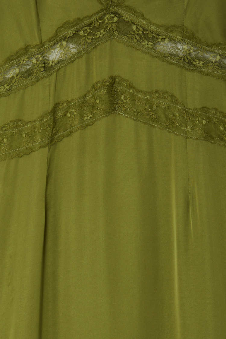 Olive Green Satin Lace Dress for Women | Gianna