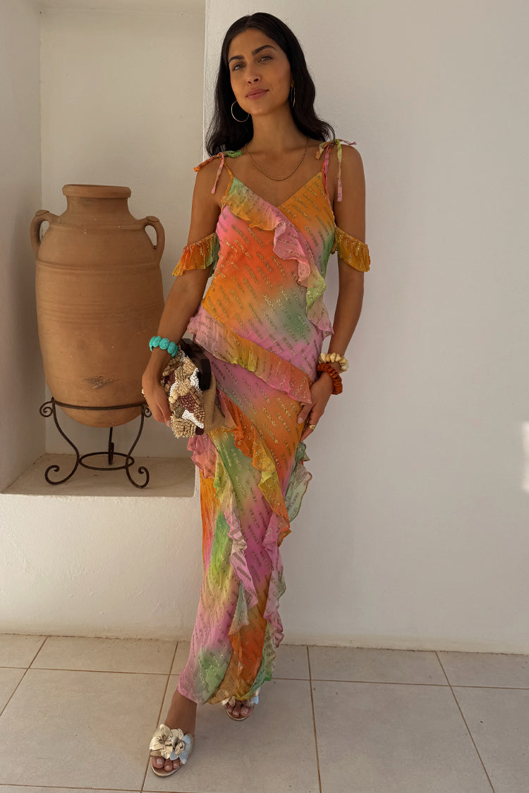 Ombre Jacquard Dress with Tiered Ruffles & Adjustable Straps | Faro