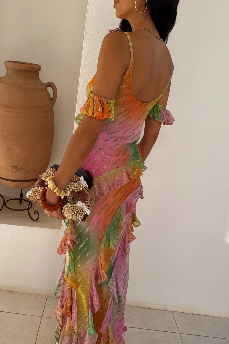 Ombre Jacquard Dress with Tiered Ruffles & Adjustable Straps | Faro