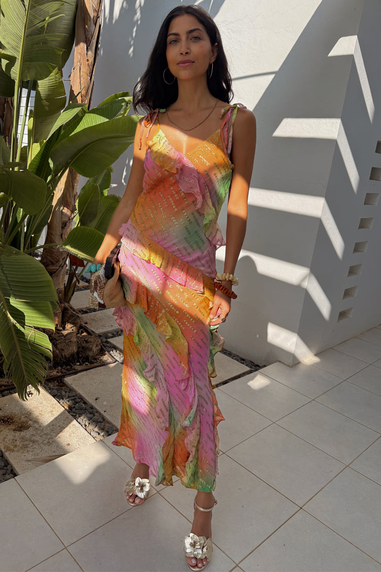 Ombre Jacquard Dress with Tiered Ruffles & Adjustable Straps | Faro