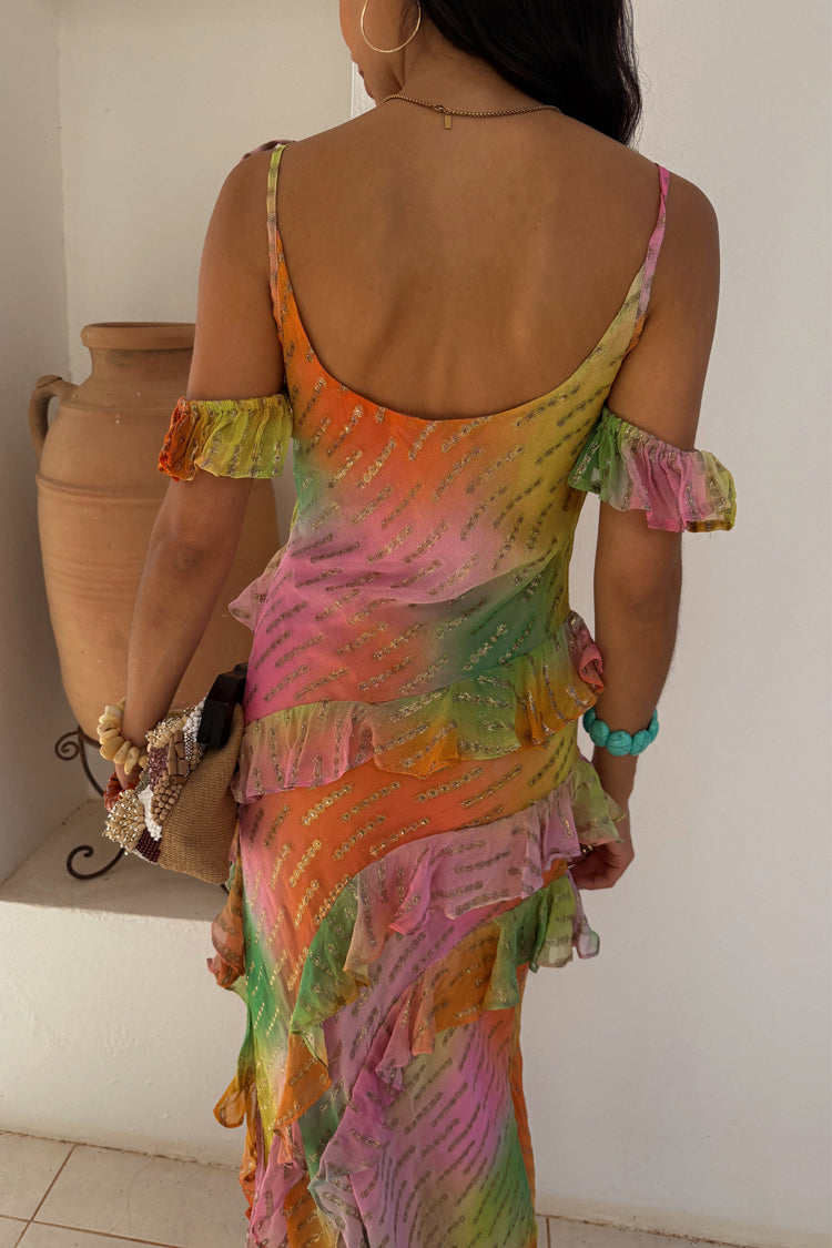 Ombre Jacquard Dress with Tiered Ruffles & Adjustable Straps | Faro