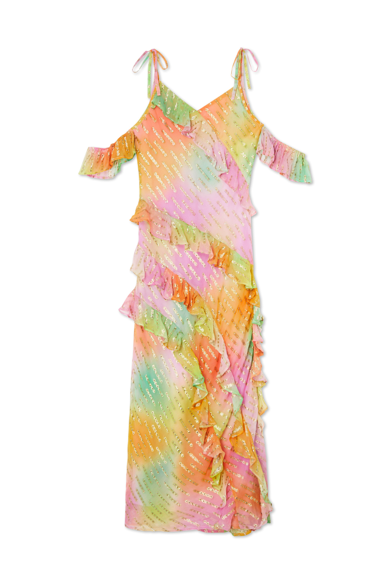 Ombre Jacquard Dress with Tiered Ruffles & Adjustable Straps | Faro