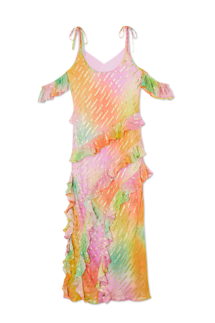 Ombre Jacquard Dress with Tiered Ruffles & Adjustable Straps | Faro