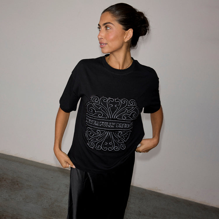 Black Beaded Logo T-shirt with Relaxed Fit | NFD