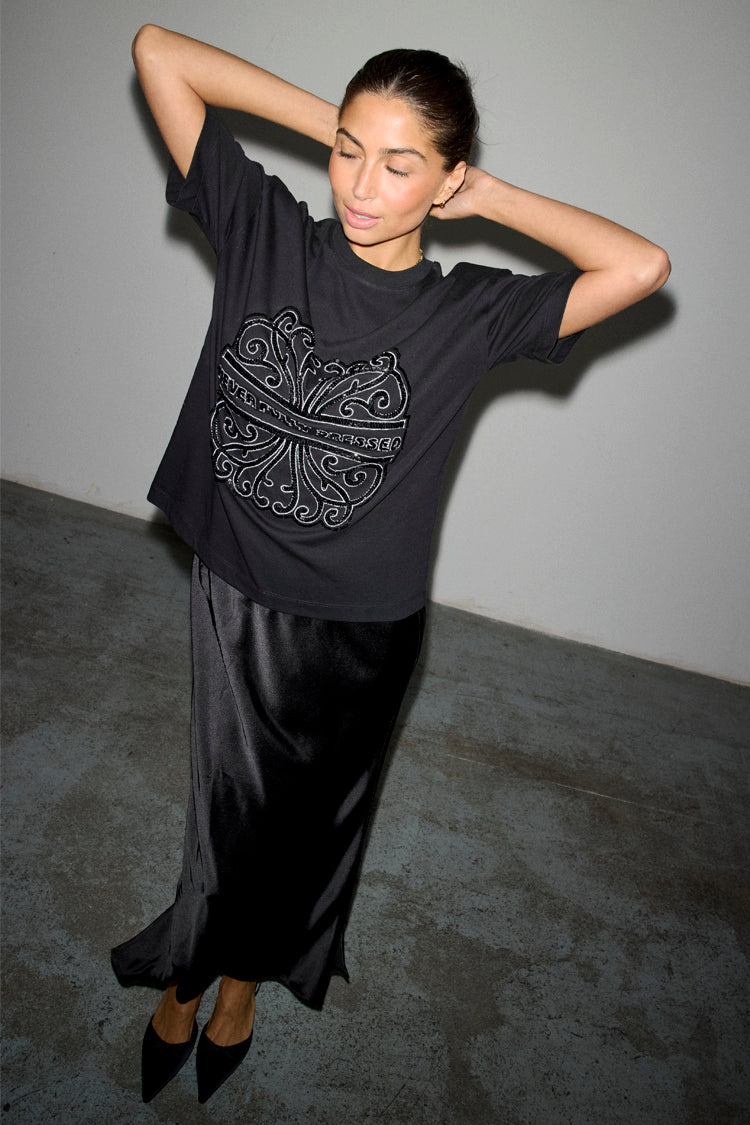 Black Beaded Logo T-shirt with Relaxed Fit | NFD