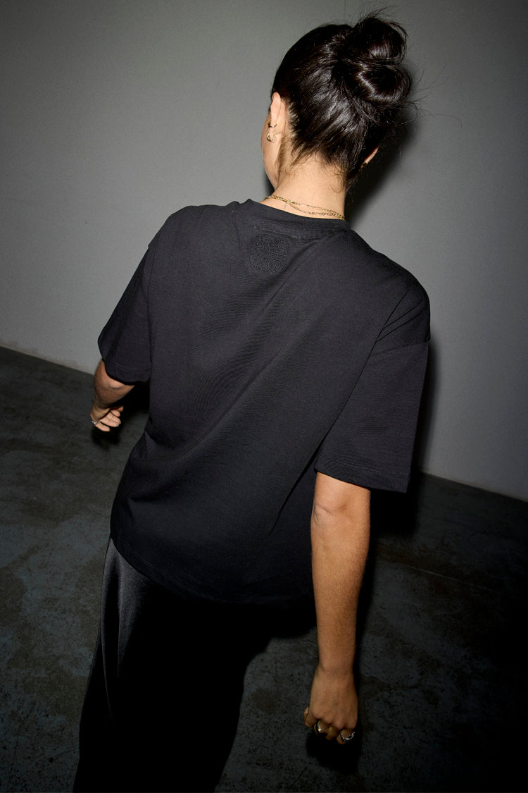 Black Beaded Logo T-shirt with Relaxed Fit | NFD