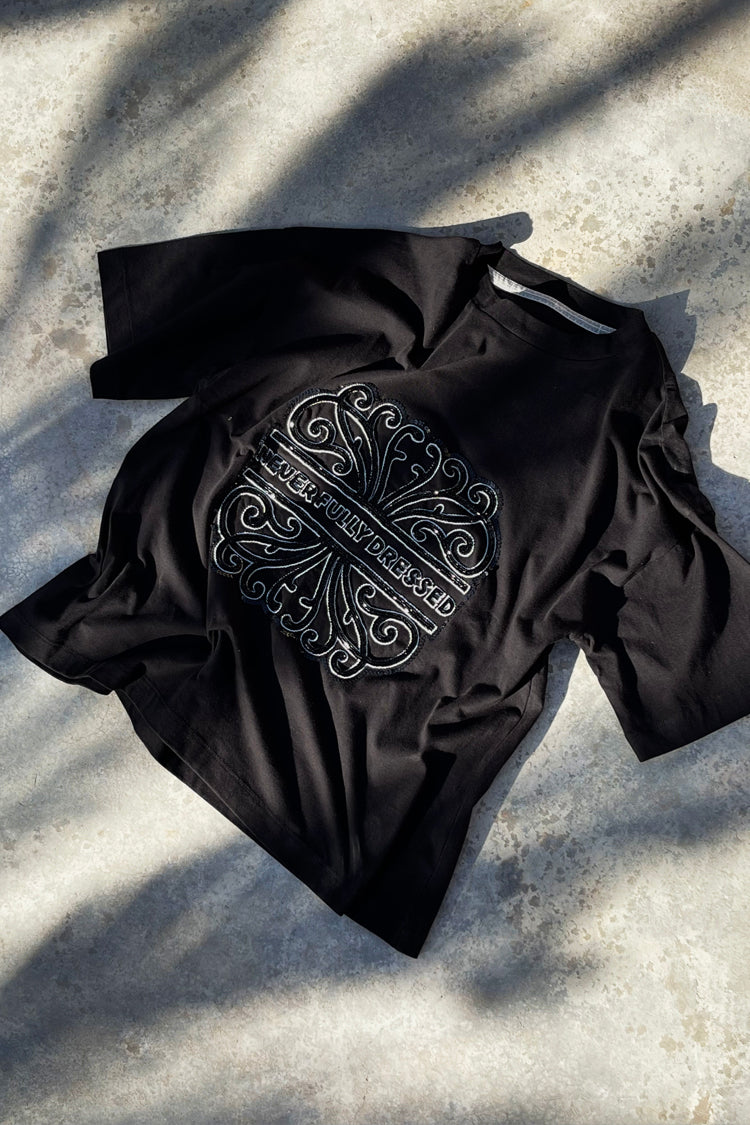 Black Beaded Logo T-shirt with Relaxed Fit | NFD