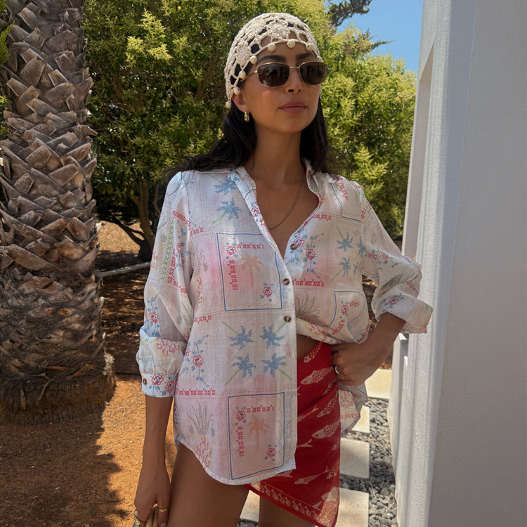 Tropical Print Button-Up Shirt for Summer | White Island Miley