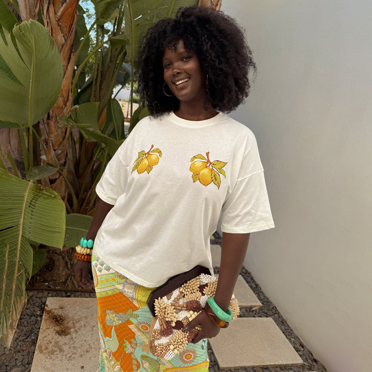 Lemon Print Boxy Fit T-Shirt for Women | 100% Cotton White Tee