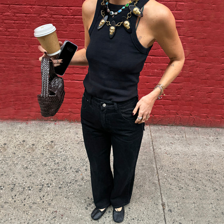 Black Wide Leg Jeans with Scallop Pockets & Embroidered Logo | NFD