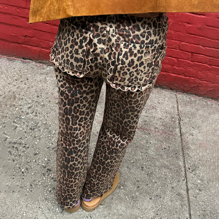 Leopard Print Wide Leg Jeans with Scalloped Pockets | Lucia