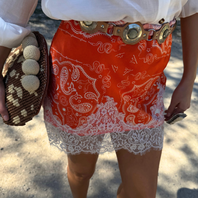 Red Bandana Mini Skirt with White Lace Trim | Maeva Skirt