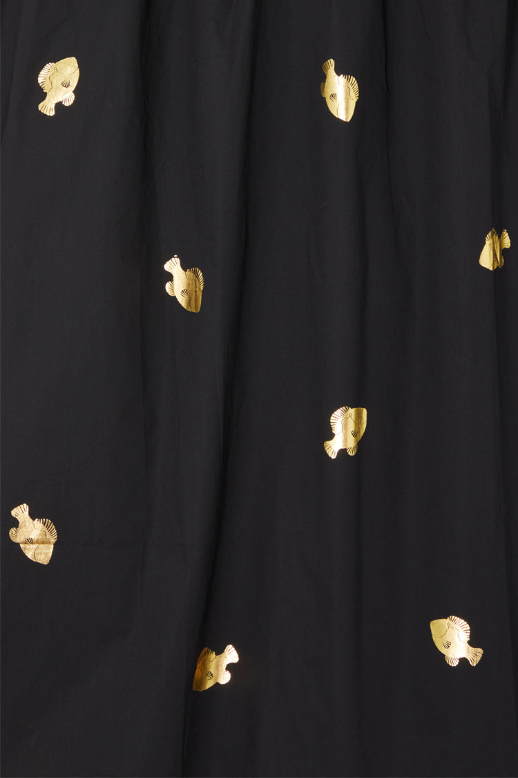Black A-Line Skirt with Gold Fish Embellishments | Marra