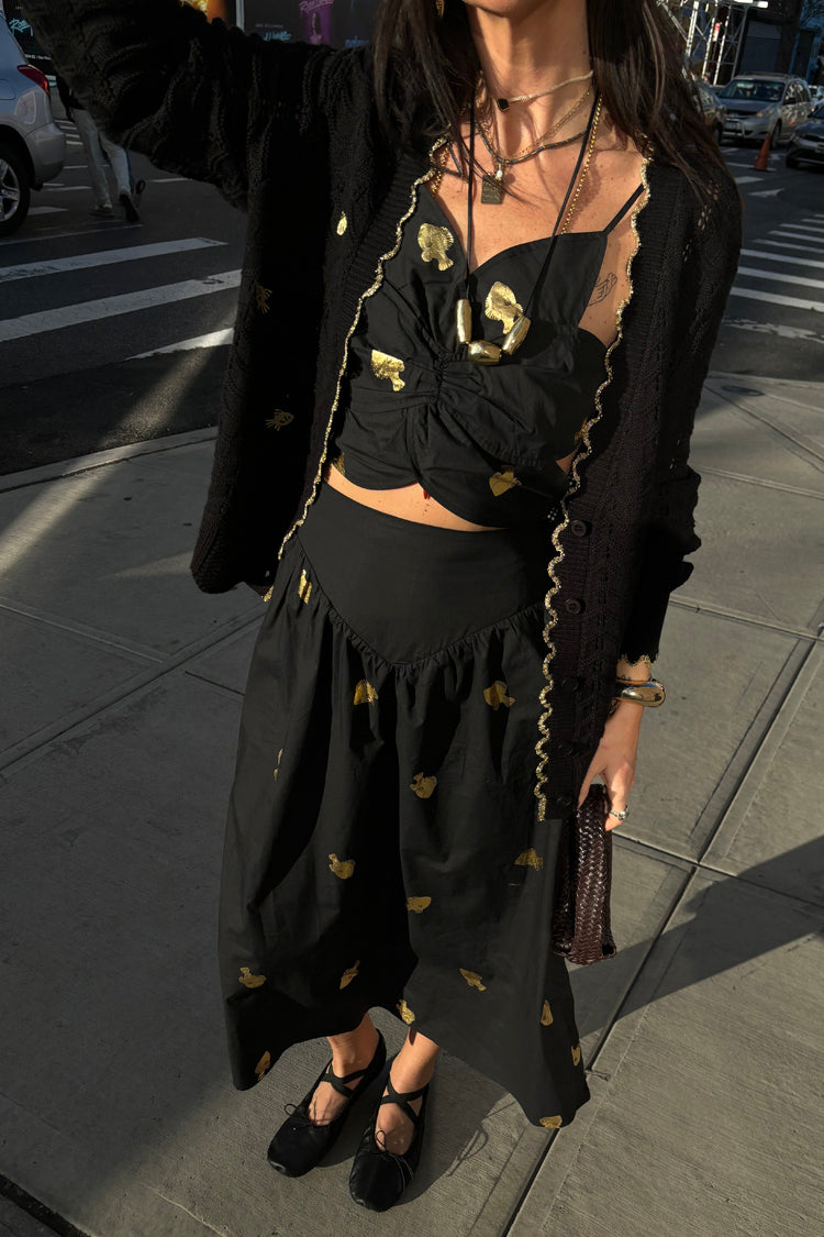 Black A-Line Skirt with Gold Fish Embellishments | Marra