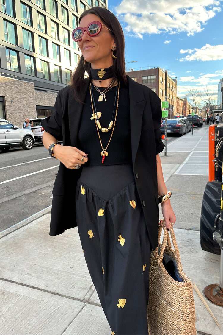 Black A-Line Skirt with Gold Fish Embellishments | Marra