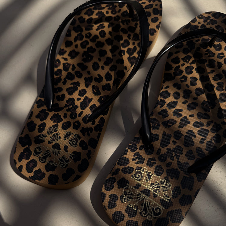 Leopard Print Flip Flops with Cushioned Sole | NFD