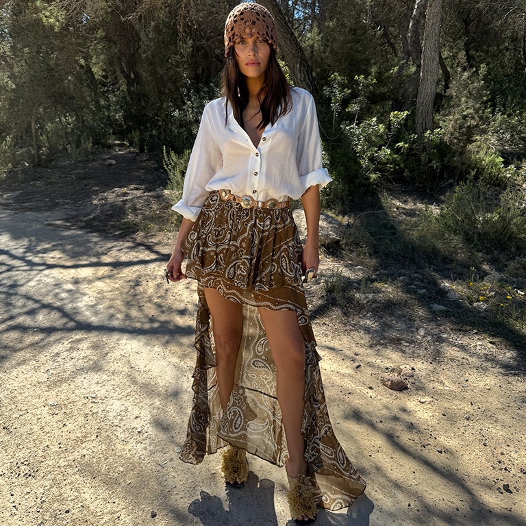 Brown Paisley Print Cassie Skirt | Festival & Desert Style