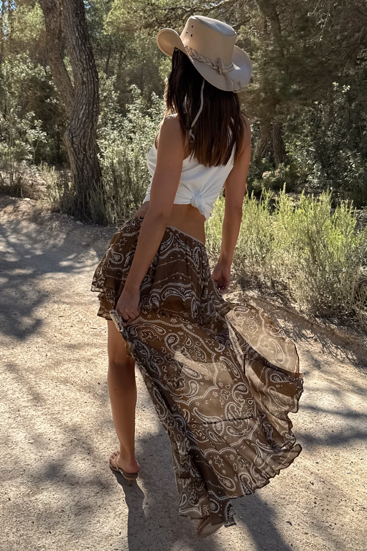 Brown Paisley Print Cassie Skirt | Festival & Desert Style