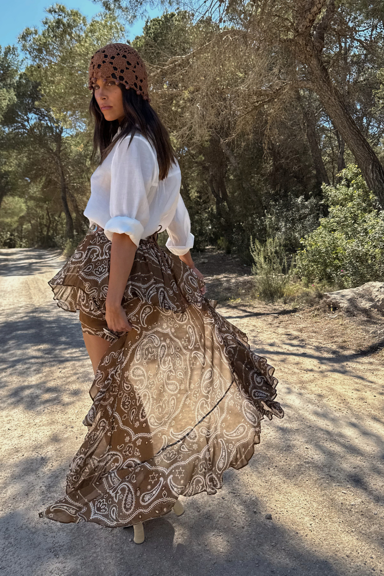 Brown Paisley Print Cassie Skirt | Festival & Desert Style