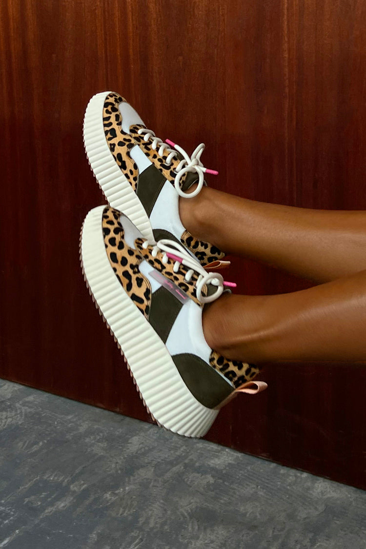 Leopard Print & Khaki Platform Trainers | NFD