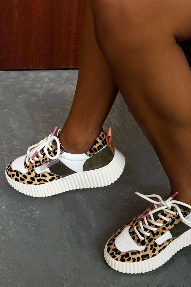 Leopard Print & Khaki Platform Trainers | NFD
