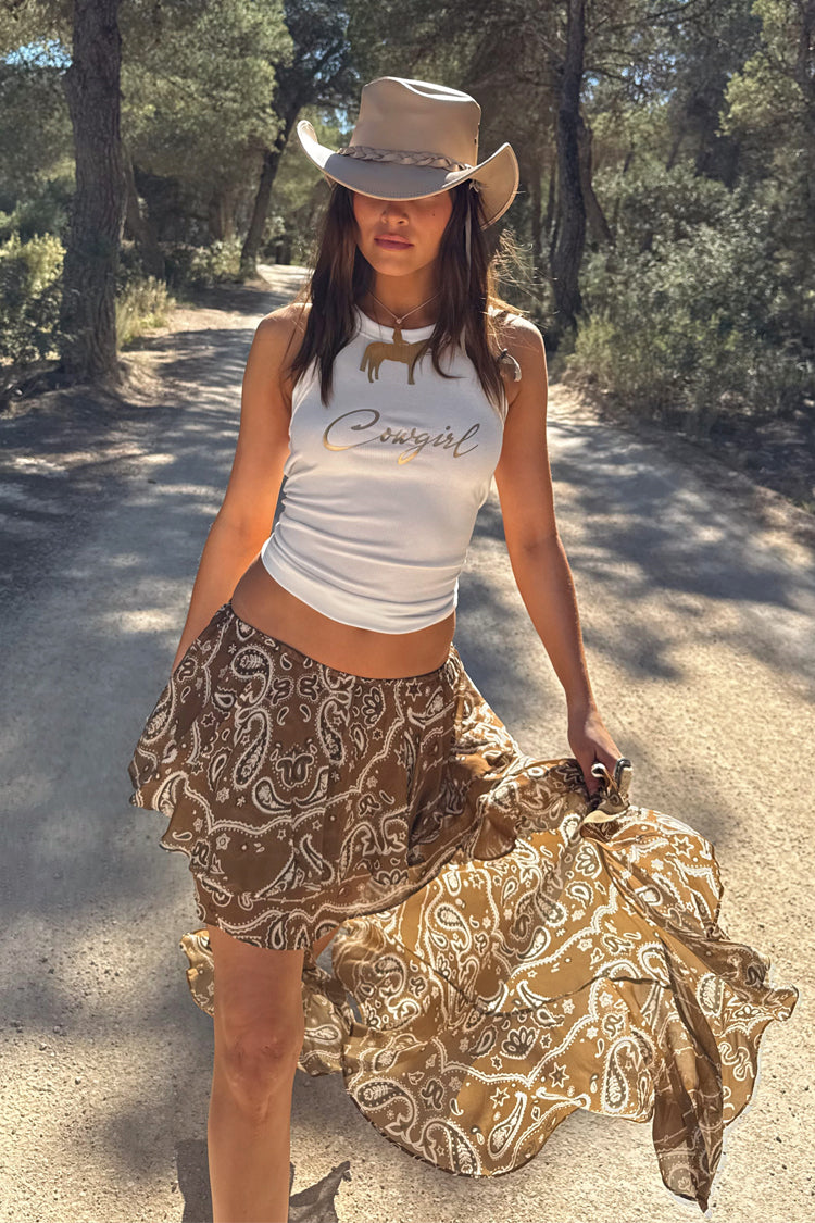 White Cowgirl Tank Top - Ribbed Stretch Fabric with Embroidered Logo | NFD