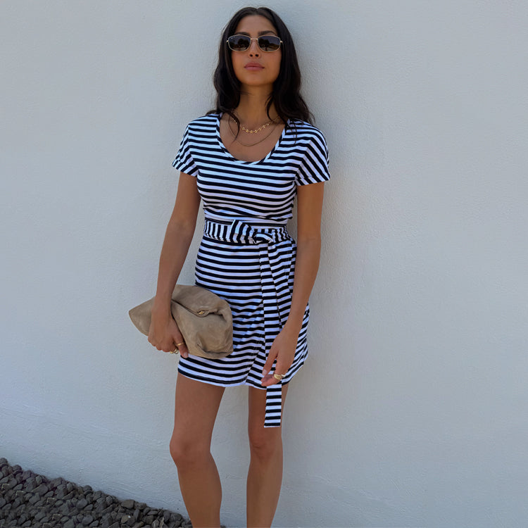 Striped Jersey Wrap Dress with Tie Waist | Summer Casual & Beach