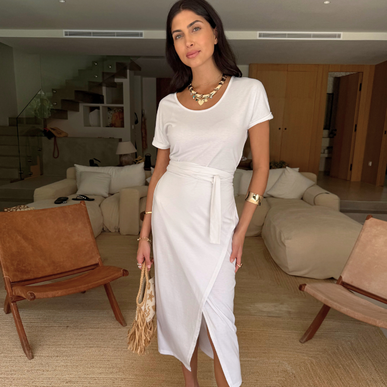 White Wrap Dress with Adjustable Tie | Jesse Jersey