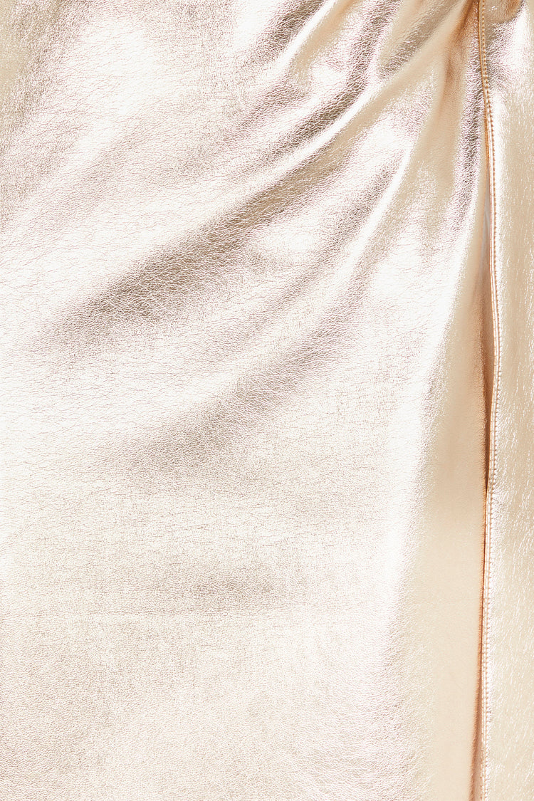 Gold Vegan Leather Wrap Skirt for Women | Jaspre Metallic Midi