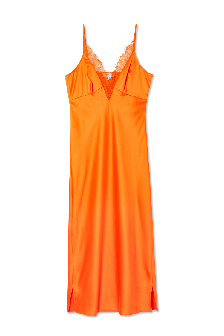 Orange Satin Lace Dress Petite for Special Occasions | Pull On Design