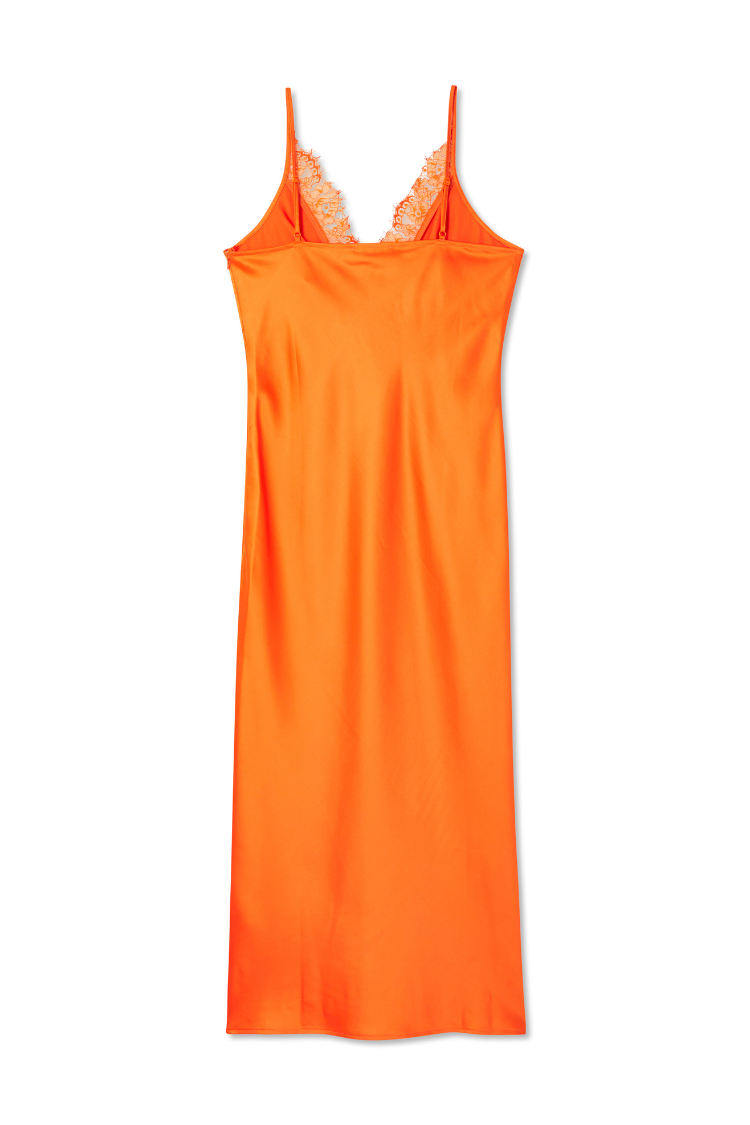 Orange Satin Lace Dress Petite for Special Occasions | Pull On Design