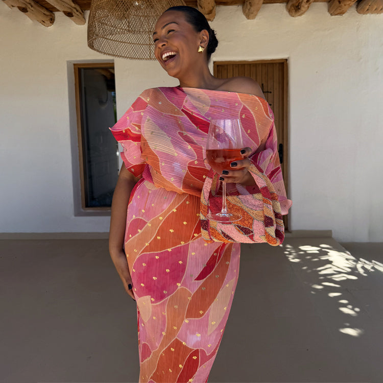 Pink Abstract Tilly Dress for Weddings & Vacations | Petite Fit