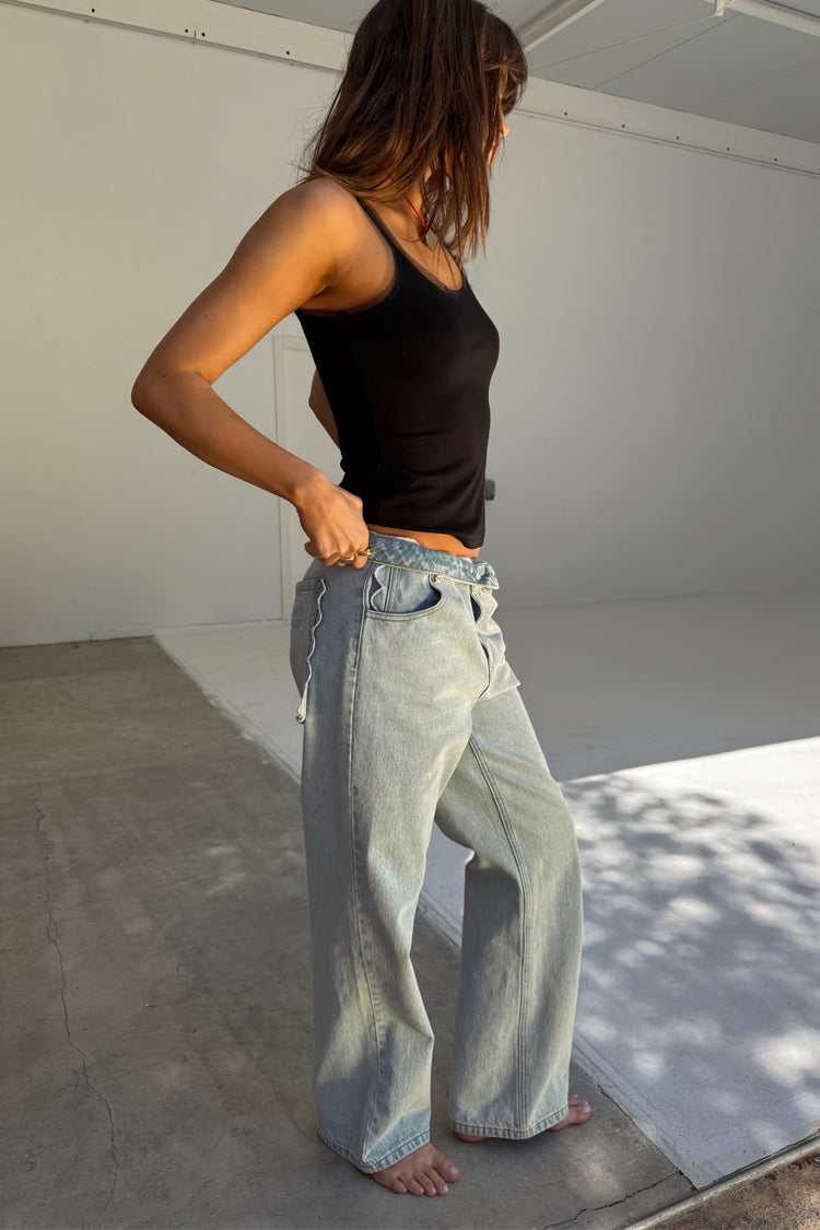 Blue Wide-Leg Jeans with Scallop Pockets | Petite Denim