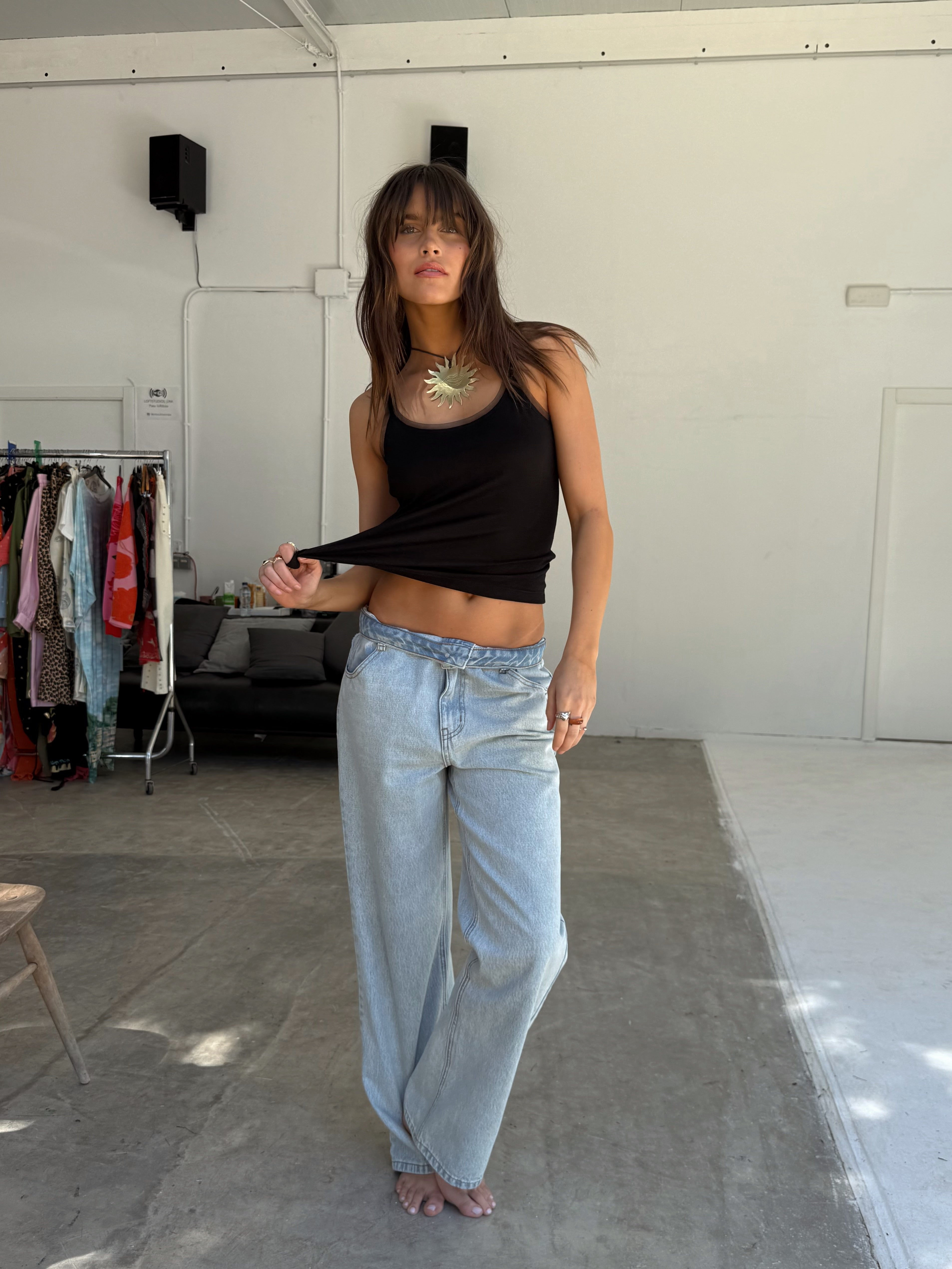 Blue Wide-Leg Jeans with Scallop Pockets | Petite Denim