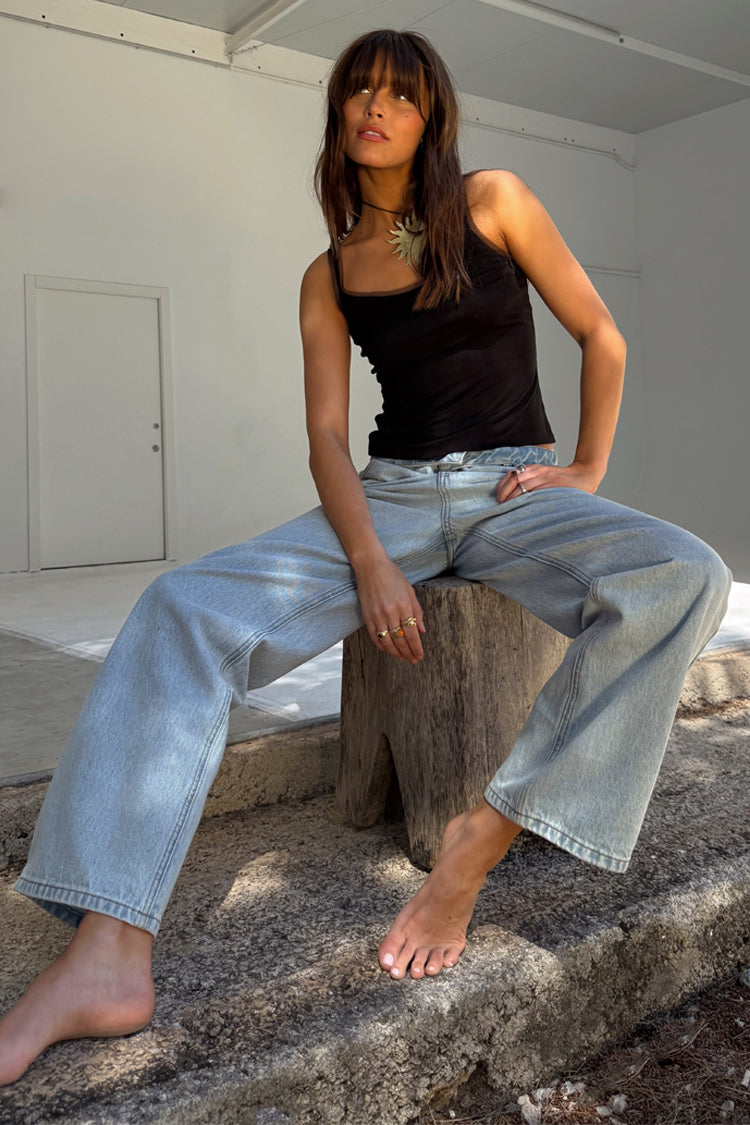 Blue Wide-Leg Jeans with Scallop Pockets | Petite Denim