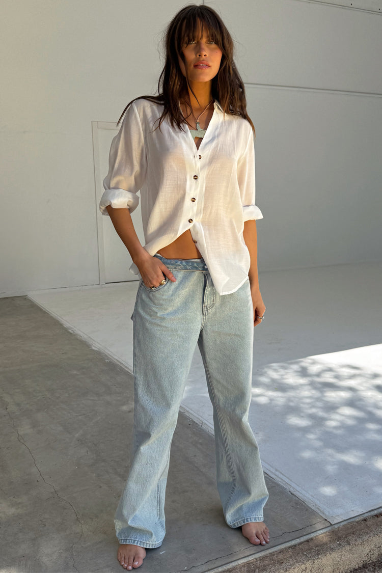 Blue Wide-Leg Jeans with Scallop Pockets | Petite Denim