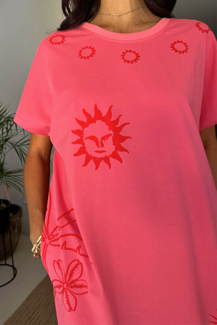 Floral Print Cotton T-Shirt Dress for Summer | Azura