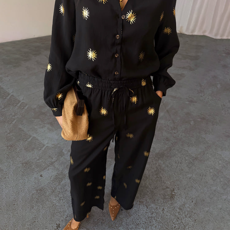 Wide Leg Trousers for Women with Elastic Waist | Gold Sun Elissa Petite