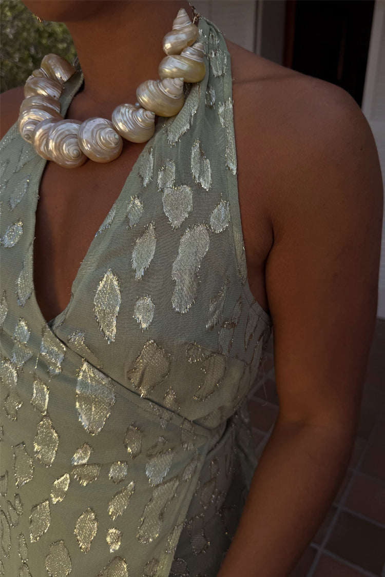 Sage Green Jacquard Maxi Dress for Wedding Guests | Freya