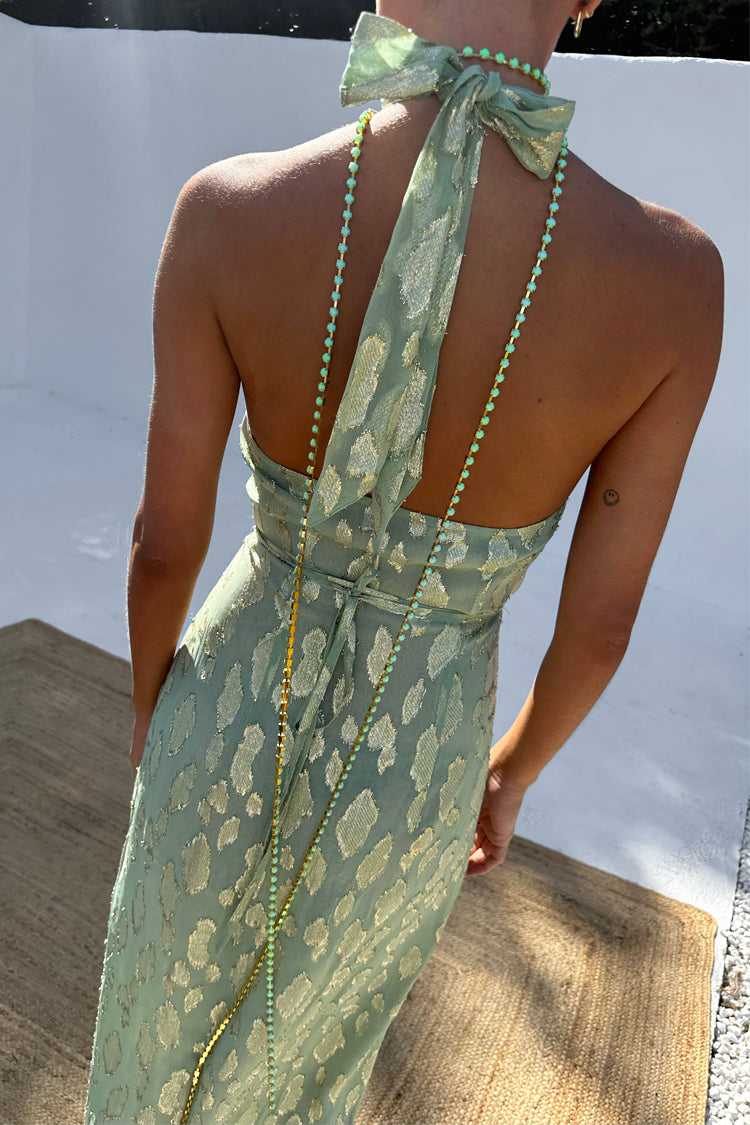 Sage Green Jacquard Maxi Dress for Wedding Guests | Freya