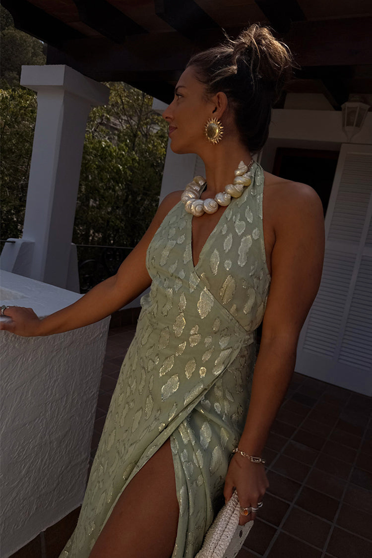 Sage Green Jacquard Maxi Dress for Wedding Guests | Freya