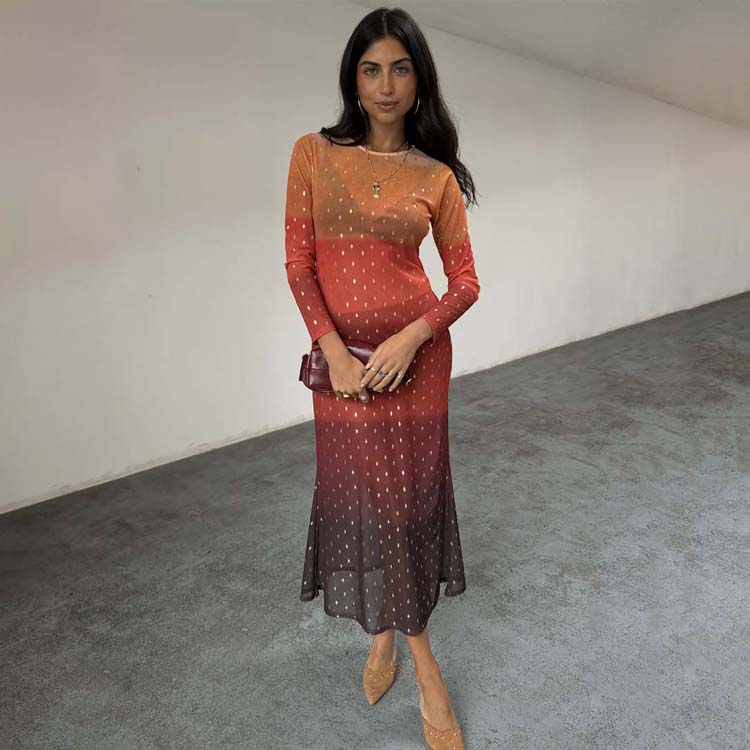 Orange Ombre Mesh Dress for Petite Women | Stretchy & Flattering