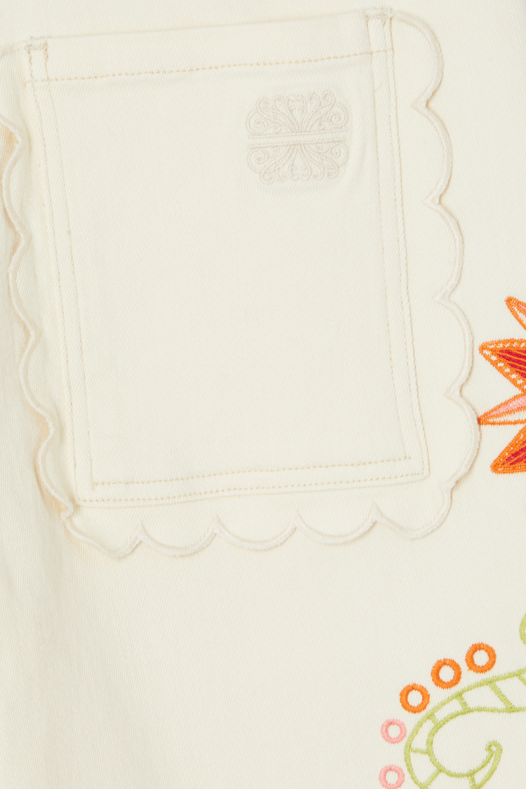 Scallop Embroidered Wide Leg Jeans for Women | Ecru Petite Denim