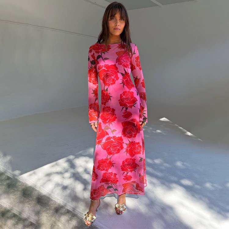 Pale Blue Poppy Print Dress with Slip | Rosa Aria Petite