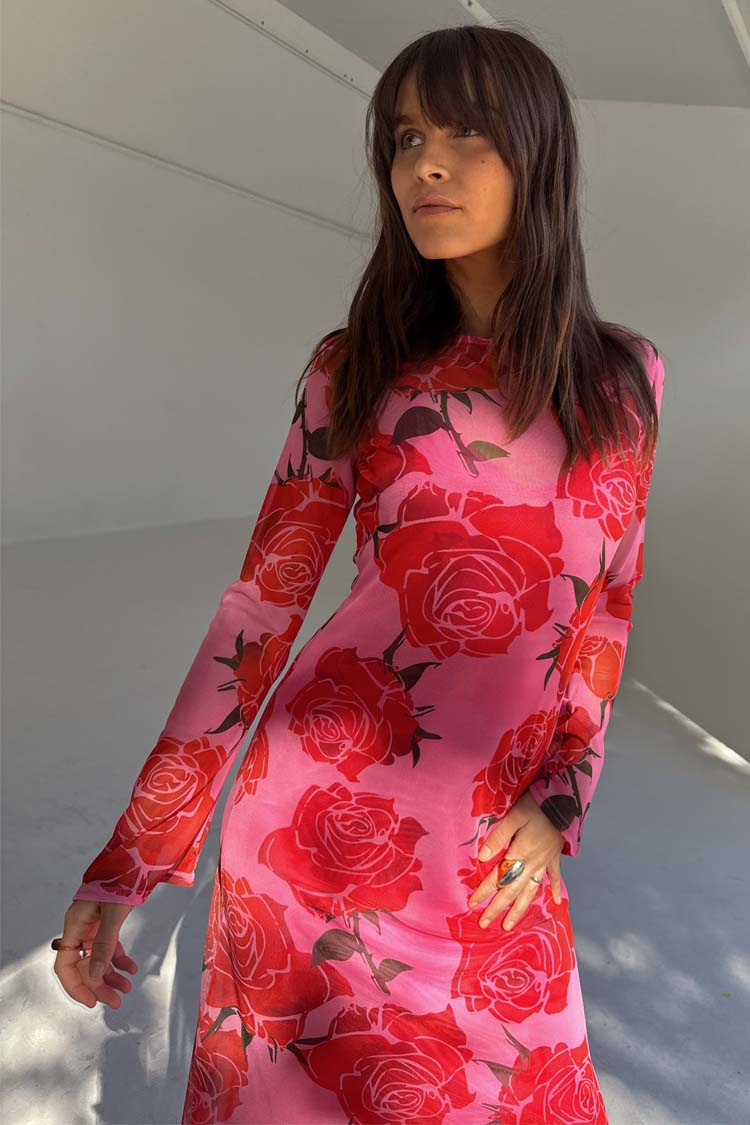 Pale Blue Poppy Print Dress with Slip | Rosa Aria Petite