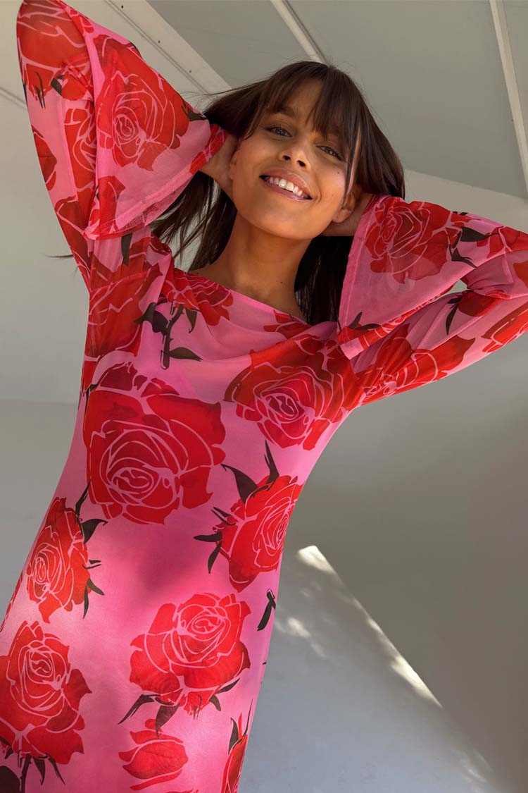 Pale Blue Poppy Print Dress with Slip | Rosa Aria Petite